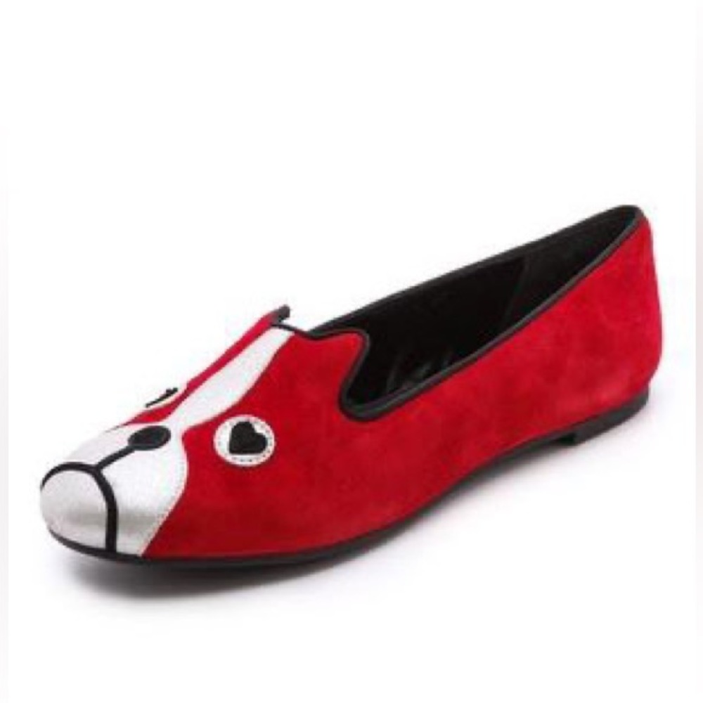 LNIB 8.5 Shortie Bulldog Flats Marc By Marc Jacobs Red & Silver RARE